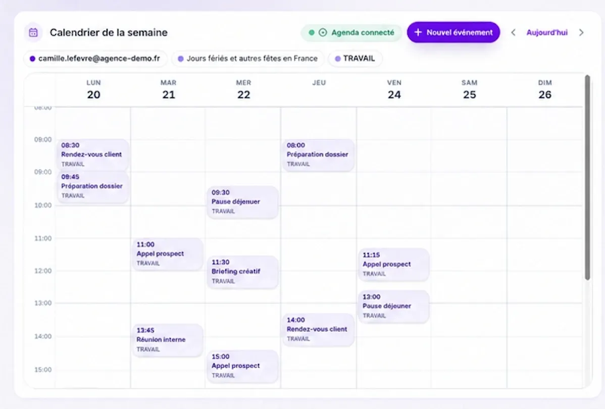 Calendrier connecté dans Klyrio